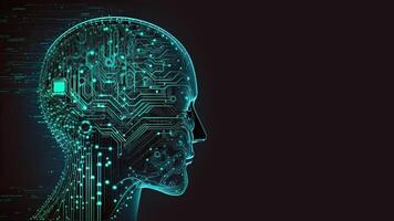 artificiale intelligenza nel umanoide testa con neurale Rete, digitale cervello apprendimento in lavorazione grande dati. viso di informatica mente. generativo ai tecnologia. foto