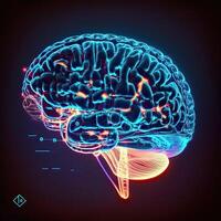 quantistico calcolo umanoide cervello con neurale ragnatela Rete, cervello lettura concetto, generativo ai tecnologia. foto
