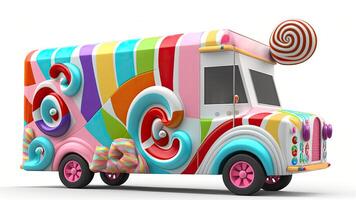 caramella camion negozio, colorato, 3d, generativo ai. foto