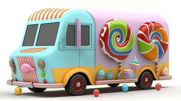 caramella camion negozio, colorato, 3d, generativo ai. foto