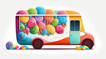 caramella camion negozio, colorato, 3d, generativo ai. foto