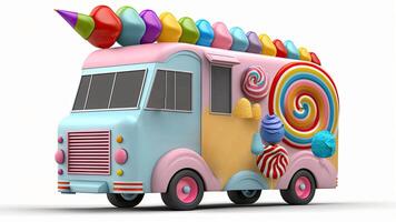 caramella camion negozio, colorato, 3d, generativo ai. foto