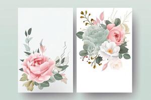 acquerello Rose fiori disegno, decorato carta sfondo, verticale banner collezione per invito, primavera e nozze carta, copia spazio a centro. generativo ai foto