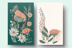 acquerello fiori disegno, decorato carta sfondo, verticale banner collezione per invito, primavera e nozze carta, copia spazio a centro. generativo ai foto