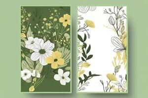 botanico composizione verticale sfondo o carta design con fiori e le foglie. generativo ai illustrazione. foto