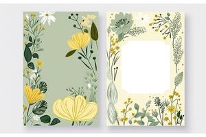 botanico composizione verticale sfondo o carta design con fiori e le foglie. generativo ai illustrazione. foto