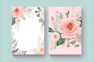 acquerello rosa fiore e le foglie decorativo verticale sfondo o carta modello. generativo ai illustrazione. foto