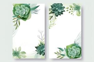 acquerello botanico composizione verticale sfondo o carta design con succulento fiori, le foglie. generativo ai illustrazione. foto