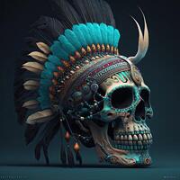 cranio decorazione con piuma boho stile, tribù sfondo, generativo ai. foto