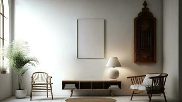 moderno contemporaneo lusso interno disegno, un' combinazione di bianca parete colore e confortevole sedie. 3d interpretazione di il studia camera o biblioteca. foto