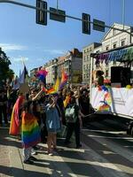 Katowice, Polonia. 11 settembre 2021. orgoglio parata LGBTQ su strade di città foto