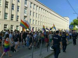 Katowice, Polonia. 11 settembre 2021. orgoglio parata LGBTQ su strade di città foto