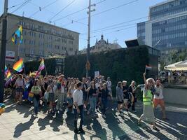 Katowice, Polonia. 11 settembre 2021. orgoglio parata LGBTQ su strade di città foto