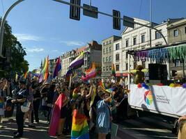 Katowice, Polonia. 11 settembre 2021. orgoglio parata LGBTQ su strade di città foto