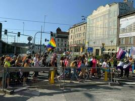 Katowice, Polonia. 11 settembre 2021. orgoglio parata LGBTQ su strade di città foto