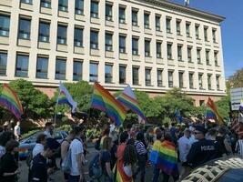 Katowice, Polonia. 11 settembre 2021. orgoglio parata LGBTQ su strade di città foto