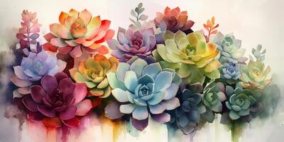 vivace succulento giardino un aquarelle pittura ai generato foto