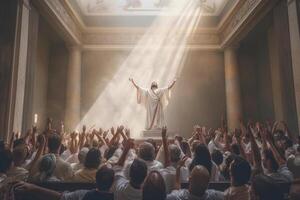 ascensione giorno di Gesù Cristo o risurrezione giorno di figlio di Dio. bene venerdì. ascensione giorno concetto nel Chiesa di ai generato foto