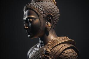 un' tailandese Budda statua si siede e Meditare a buddista tempio. antico Tailandia Budda viso. sfondo per Vesak Festival celebrazione. Vesak giorno concetto. Vesak celebrazione giorno saluti di ai generato foto