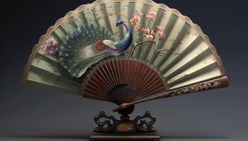 colorato tradizionale Cinese fan con floreale design ai generato foto