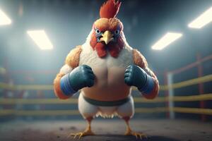 il peso piuma campione un' muscolare Gallo nel boxe Ingranaggio pronto per combattimento nel il squillare ai generato foto