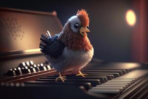 il musicale gallina un' divertente pollo giocando il pianoforte ai generato foto