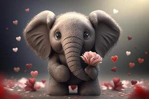 adorabile poco elefante con fiori per San Valentino giorno ai generato foto