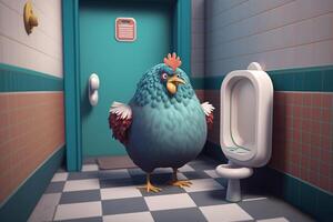 furioso pollo nel pubblico toilette ai generato foto