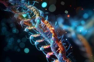 vivace 3d illustrazione di dna replicazione nel microscopico dettaglio ai generato foto