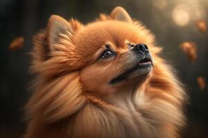 un' affascinante ritratto di un adorabile volpino cane ai generato foto