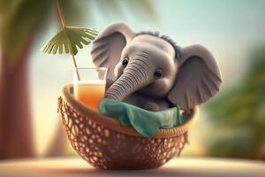 rilassante elefante assunzione esso facile nel un' amaca tra palme su vacanza ai generato foto