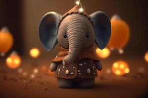 adorabile poco elefante nel un' spaventoso Halloween costume ai generato foto