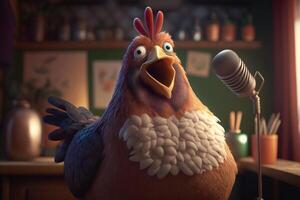 il musica lirica gallina un' divertente pollo cantando con passione ai generato foto