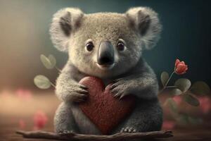 koala nel amore con cuore per San Valentino giorno, La madre di giorno o nozze anniversario ai generato soddisfare foto