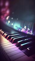 bokeh luci e sfocato colori su avvicinamento pianoforte chiavi ai generato foto