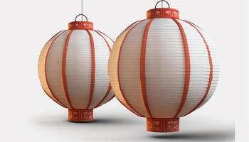 vivace Cinese carta lanterne isolato su bianca sfondo ai generato foto