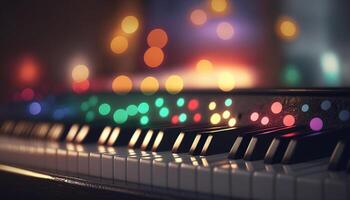 bokeh luci e sfocato colori su avvicinamento pianoforte chiavi ai generato foto