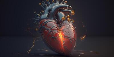 cuore nel 3d animazioni con rotto raggiante elementi cuore attacco emergenza ai generato illustrazione foto