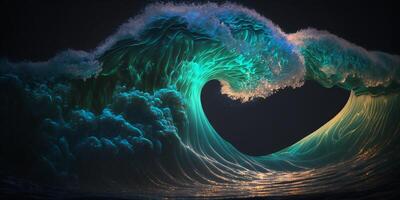 colorato onde nel il oceano nel giapponese fotorealistico stile ai generato illustrazione foto
