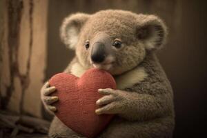 koala nel amore con cuore per San Valentino giorno, La madre di giorno o nozze anniversario ai generato soddisfare foto