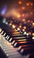 bokeh luci e sfocato colori su avvicinamento pianoforte chiavi ai generato foto