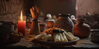 festeggiare il festa di il presentazione ancora vita con candele per dia de la candelaria ai generato foto