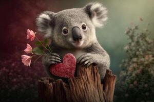 koala nel amore con cuore per San Valentino giorno, La madre di giorno o nozze anniversario ai generato soddisfare foto