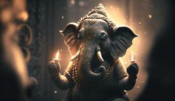 divine saggezza incarnato nel indiano elefante scultura di ganesha, il divinità di intelletto e conoscenza ai generato foto