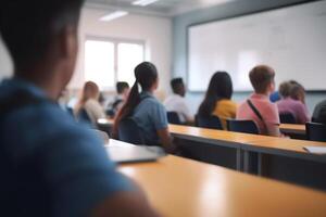 focalizzata menti alto scuola studenti apprendimento nel un' luminosa aula ai generato foto