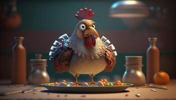 arrabbiato ringraziamento pollo su un' piatto con verdure ai generato foto