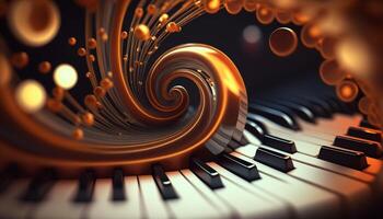 musicale vortice un astratto composizione di pianoforte chiavi che rappresentano suono onde ai generato foto