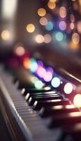 bokeh luci e sfocato colori su avvicinamento pianoforte chiavi ai generato foto