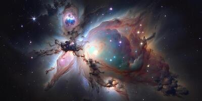 spettacolare Visualizza di il Orion nebulosa nel vivido colori e intricato dettagli ai generato foto