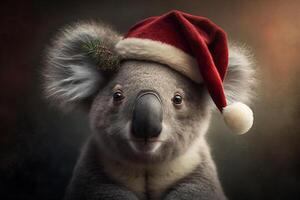 koala indossare Babbo Natale Santa cappello su Natale vigilia ai generato soddisfare foto